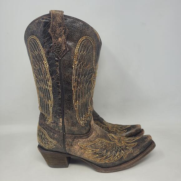 Corral Boots Youth 5 Brown Wing Cross Western Cowboy Leather Snip Toe Rodeo - Picture 2 of 13